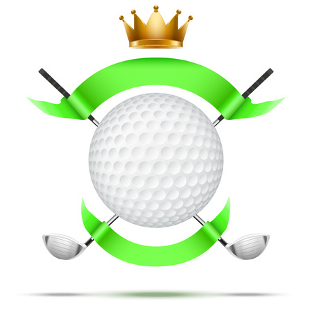 Golf clubs and ball with ribbons. Sporting symbol.  Illustration isolated on white background.の写真素材
