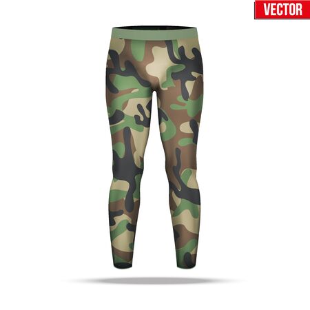 Base layer underwear compression pants of thermal fabric in woodland camouflage style.のイラスト素材