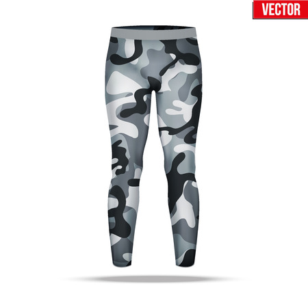 Base layer underwear compression pants of thermal fabric in urban camouflage style. Sample typical technical illustration.  Vector Illustration isolated on white backgroundのイラスト素材