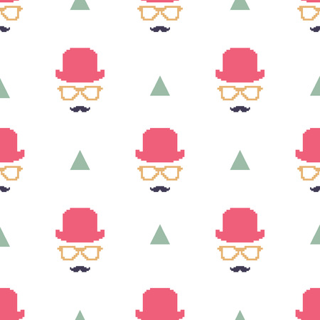 Vintage hipster symbol seamless pattern with hat and glasses. Stylish retro print for covering or wrapping. Vector Illustration background.のイラスト素材