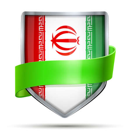Shield with flag Iran and ribbon. Editable Vector Illustration isolated on white background.のイラスト素材