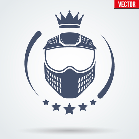 Paintball sports Signs and Label with mask and crown. Emblem of tournament or club. Editable Vector illustration Isolated on background.のイラスト素材