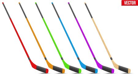 Set of Classic Ice Hockey sticks in different color. Sport equipment symbol. Vector Illustration isolated on white backgroundのイラスト素材