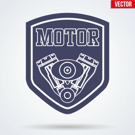 Vintage Motor Service Signs and Label with tags and pistons. Emblem of car technical support. Editable Vector illustration Isolated on background.のイラスト素材