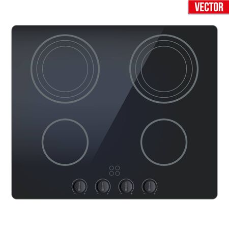 Surface of black electric and inductive hob. Top view of electric stove. Domestic equipment. Editable Vector illustration Isolated on white background.のイラスト素材