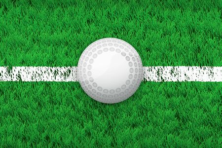 White line and hockey ball on grass field. Closeup sport background. Editable Vector illustration Isolated on background.のイラスト素材