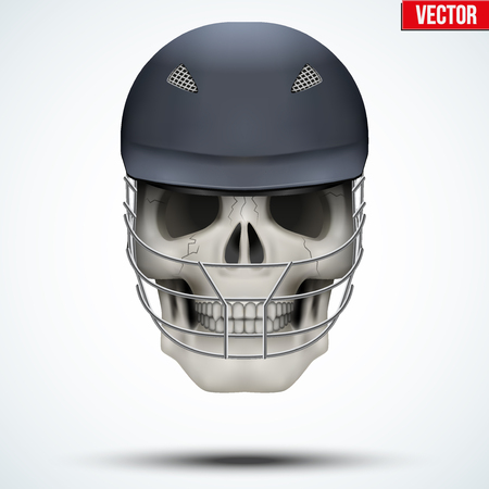 Human skull with cricket helmet. The symbol of strength and power. Vector illustration Isolated on white background.のイラスト素材