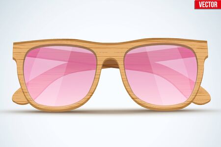 Vintage sunglasses with wooden frame. Retro style. Vector Illustration isolated on white background.のイラスト素材
