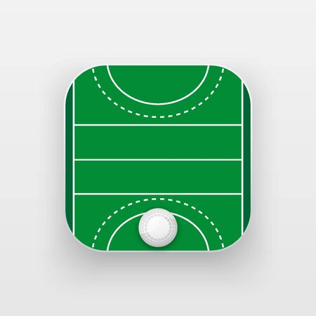Square icon of hockey field on grass. Sporting field and ball. Vector Illustration isolated on background.のイラスト素材
