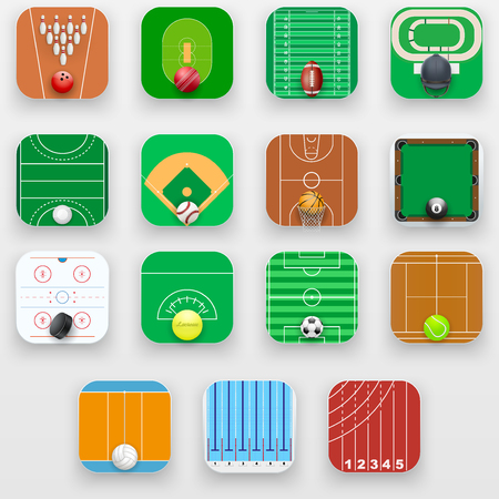 Set of Square icons with sports field end equipment. Vector Illustration isolated on background.のイラスト素材