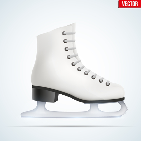 White classic ice figure skates. Sport equipment. Side view. Vector Illustration isolated on white background.のイラスト素材