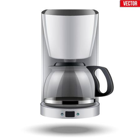 Classic Drip Coffee maker with glass pot. White color and Original design. Editable  illustration Isolated on white background.のイラスト素材