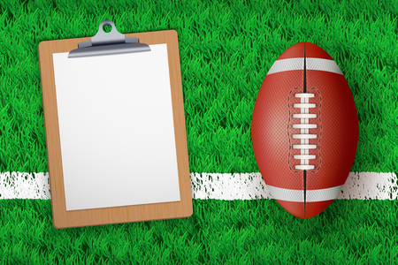 Stadium grass field with Coaching blank clipboard and football ball. Closeup For various sport background. Editable  illustration Isolated on background.のイラスト素材
