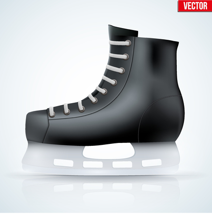 Black classic ice hockey skates. Sport equipment. Side view. Vector Illustration isolated on white background.のイラスト素材