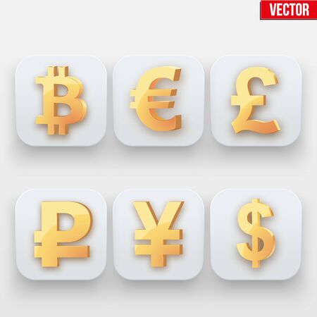 Money luxury icon. Major Currencies Gold Symbol on light backdrop with shadow. Vector Illustration Isolated on backgroundのイラスト素材