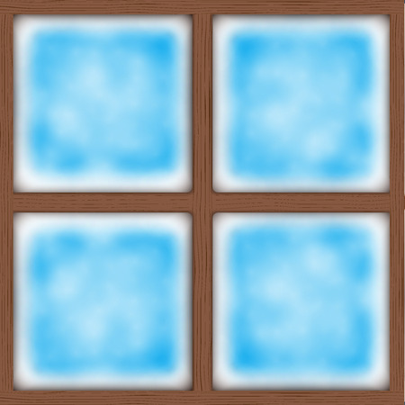 Frosted window. Ice on glass. Square wooden window. Vector Illustration Isolated on backgroundのイラスト素材