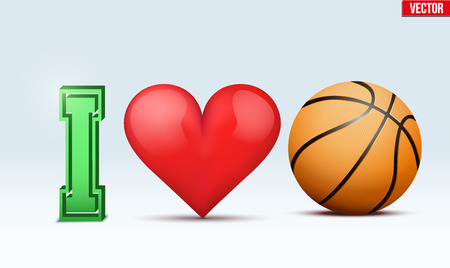 Letters forming word I LOVE Basketball with ball. Vector Illustration isolated on white background.のイラスト素材