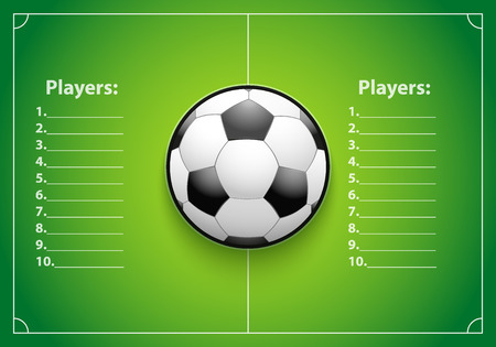 Poster Template with Football Ball on grass field. Cup and Tournament Statistics. Sport Event Announcement. Vector Illustration.のイラスト素材