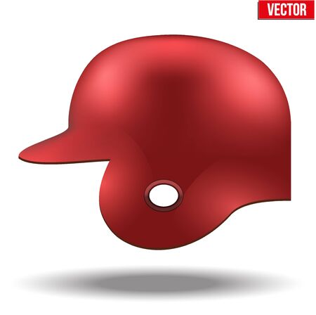 Classic baseball helmet. Red color. Side view. Sample equipment for your design. Vector illustration Isolated on white background.のイラスト素材