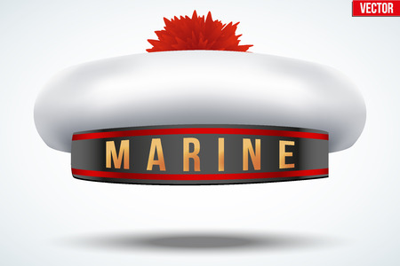 Sailor beret with pom-pom. Nautical cap and marines hat. Vector Illustration isolated on background.のイラスト素材