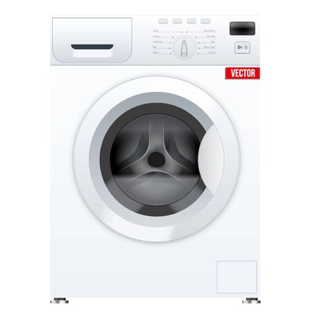 Classic White Washing machine with closed door. Household appliances.のイラスト素材