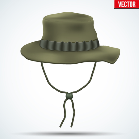Classic military boonie hat with foliage ring. Olive color. Vector Illustration isolated on background.のイラスト素材