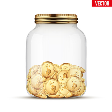 Saving money coin in jar. Symbol of investing and keeping money.のイラスト素材