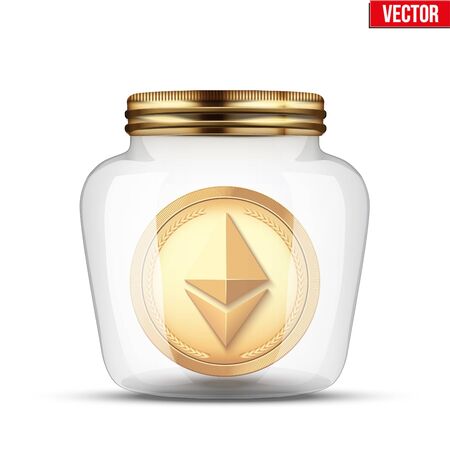Symbol of saving and investing digital money. Glass jar with cryptocurrency ethereum insight.のイラスト素材