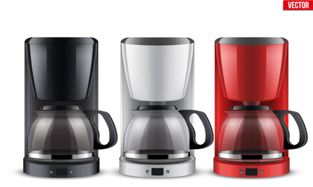 Set of Classic Drip Coffee makers with glass pot. Original design. Editable Vector illustration Isolated on white background.のイラスト素材