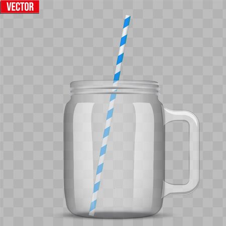 Glass Mason Jar without lid for cocktail and lemonade and smoothie. For bar and restaurant menu. Vector Illustration isolated on transparent background.のイラスト素材
