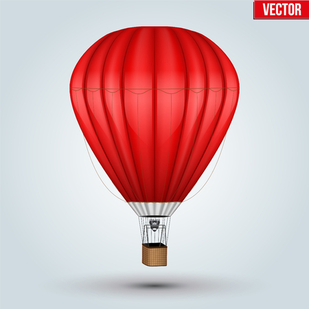 Realistic Hot Air Balloon. Red Color. Vector Illustration isolated on background.のイラスト素材