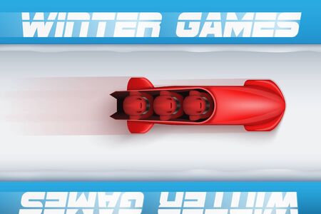 Top View of Bobsleigh Track with red bobsled and athletes.のイラスト素材