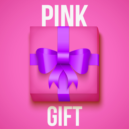 Pink gift box on yellow background. Holiday or shopping sale advertisement. Editable Vector Illustrationのイラスト素材