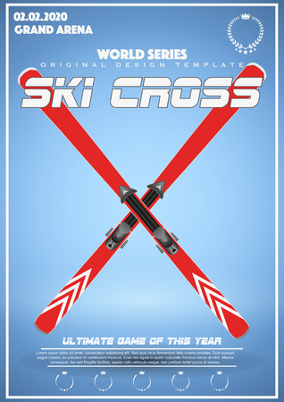 Poster Template of Winter Games of SKI Cross. Cup and Tournament Advertising. Sport Event Announcement. Vector Illustration.のイラスト素材