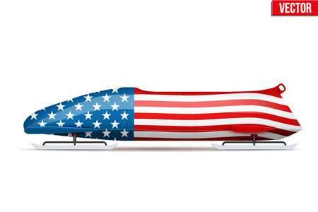 Bob sleighs with USA flag. Bobsleigh Sport Country Symbol. Side view. National team for Bobsled and Skeleton. Vector Illustration isolated on white background.のイラスト素材