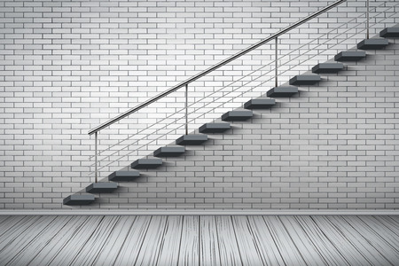 Loft Interior of white brick wall and staircase and wooden floor. Grunge Industrial Interior. Vector Illustration.のイラスト素材