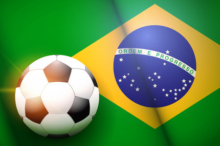 Poster of Football ball on Brazil Flag Backgound. Football and Soccer Games. Sport equipment and teams. Vector Illustrationのイラスト素材