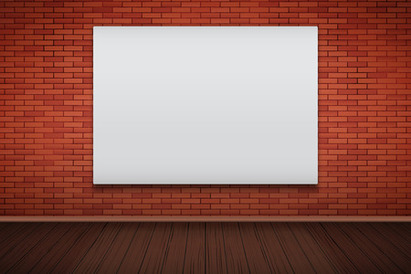 Empty mockup billboard on red brick wall. Vintage loft room and fashion interior. Advertising concept. Vector Illustration isolatedのイラスト素材