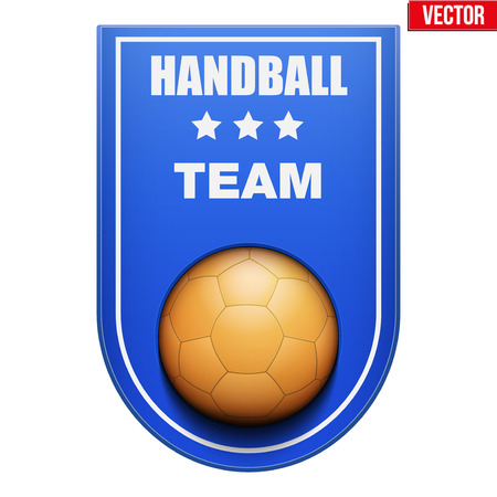 Handball Badge and Label with ball and space for text. Emblem of sport team and event. Vector illustration isolated on background.のイラスト素材