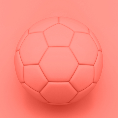 Soccer ball Painted trend living Coral color. Top view. Modern Sport Design in Minimal Style. Monochromatic effect. 3D render Illustration.の写真素材