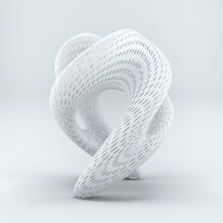 Art Modern Object Installation. Futuristic Smooth curved lines of an abstract object. White color. 3D render Illustrationの写真素材