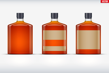 Mockup set of whiskey bottle. Transparent glass. Example bottle for cognac and brandy and whickey beverages. Vector Illustrationのイラスト素材