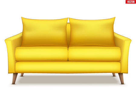 Modern soft sofa with pillows. Furniture or interior items for living room or office. Vector Illustration isolated on white background.のイラスト素材