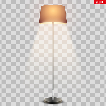 Classic Decorative Floor Lamp Original Sample Model with Black Silk Shade. Switch On. For Loft, Living Room, Bedroom, Study Room and Office. Vector Illustration isolated on transparent background.のイラスト素材