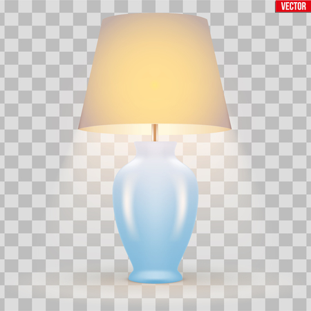 Classic Decorative Table Lamp Sample Model with Bowl and Silk Shade. Switch On. For Hotel, Living Room and Bedroom. Vector Illustration isolated on transparent background.のイラスト素材