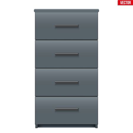 Office Cabinet with drawers. Filing cabinet with four drawers. Metallic color. Sample Furniture Business Workplace Interior element. Vector Illustration isolated on white backgroundのイラスト素材