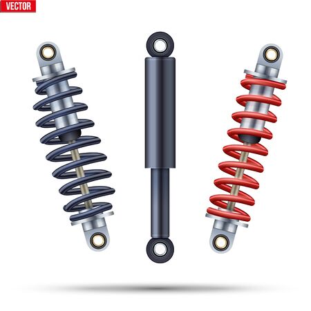 Set ofShock Absorber of Car Suspension. Machine part closeup equipment. Vector Illustration isolated on white background.のイラスト素材