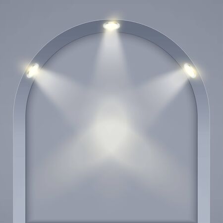 Light box with Grey presentation circle podium with arch and spotlights. Editable Background Vector illustration.のイラスト素材