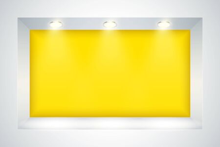 White and Yellow wall niche with spotlight. Recess in a colored wall in square shaped with point light. Editable Background Vector illustration.のイラスト素材