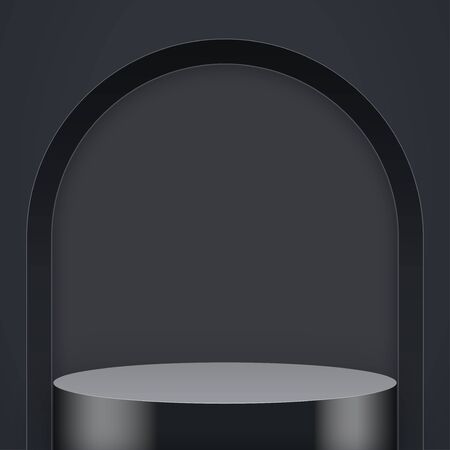 Light box with Black presentation circle podium with arch and one level. Editable Background Vector illustration.のイラスト素材